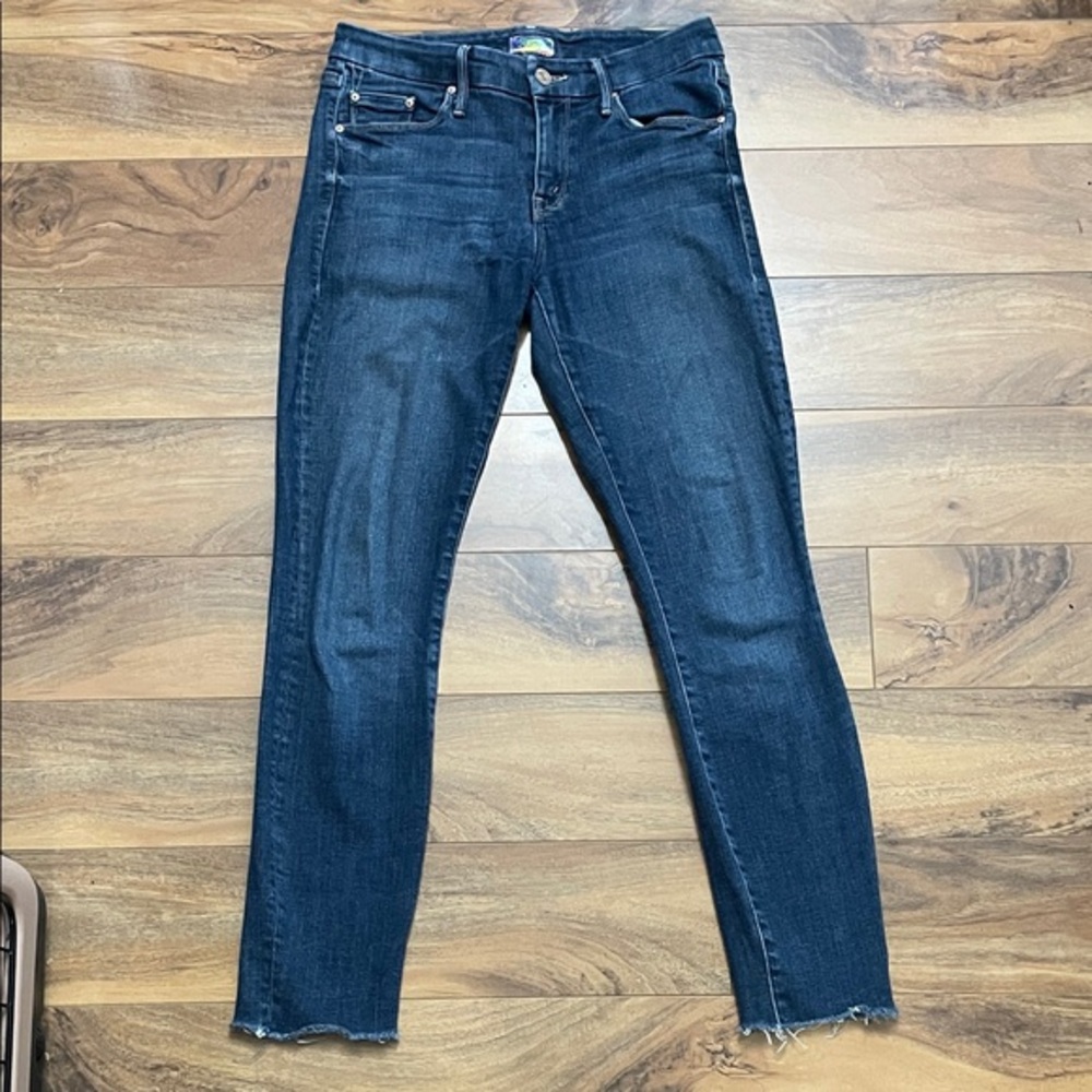 Mother the Looker Fray size 26 Dark Wash Straight Leg Jeans with Raw Hem